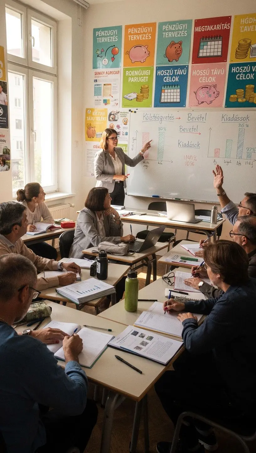 Egy pénzügyi tanácsadó, aki ügyfelekkel dolgozik egy költségvetési terven.