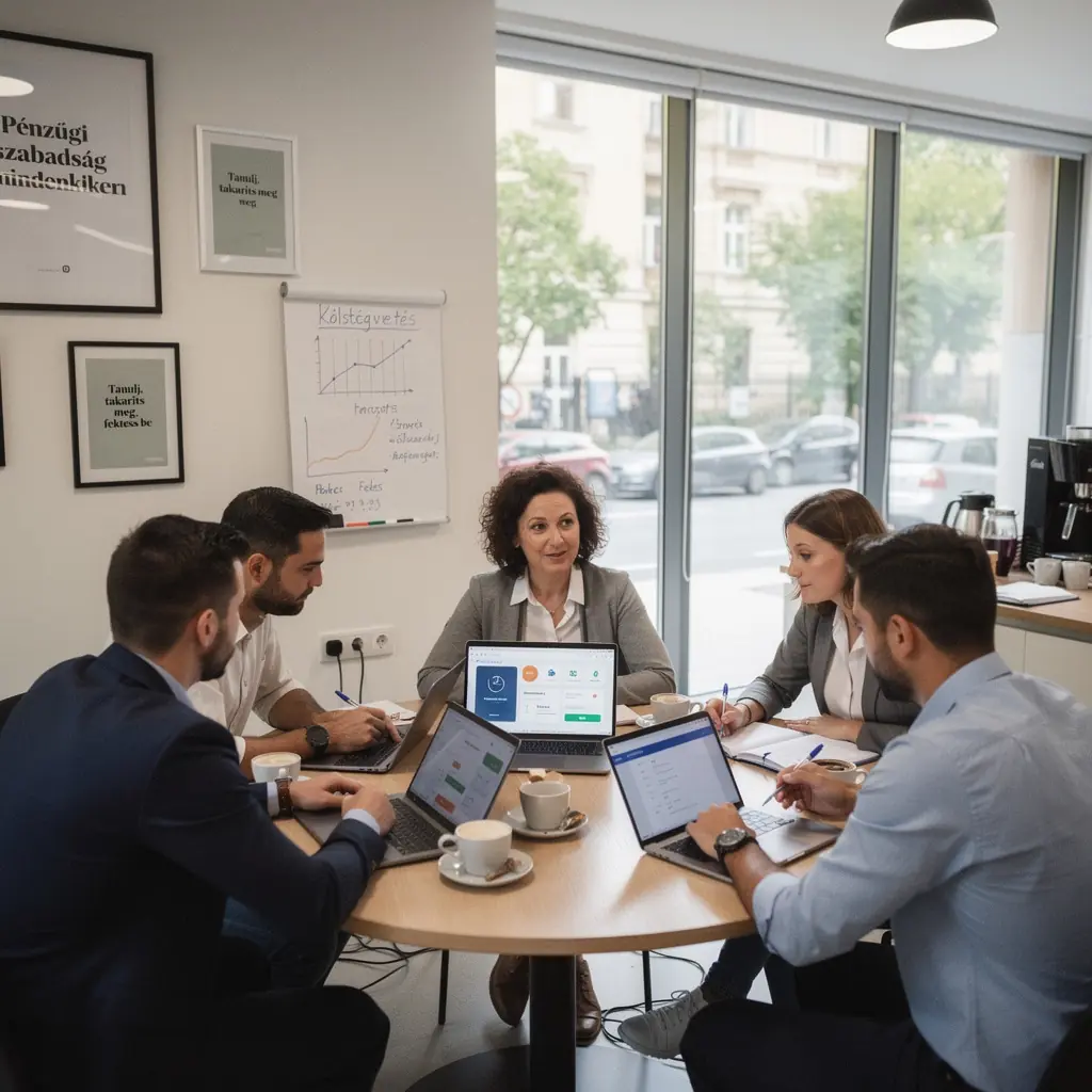 Pénzügyi tanulmányok során használt jegyzetek és könyvek asztalon.